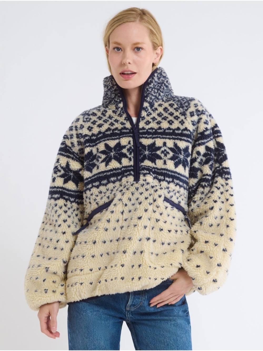 RUMORED Women’s Sun Valley Sherpa Color: Snowflake Size S/M Quarter Zip jacket - Picture 3 of 11